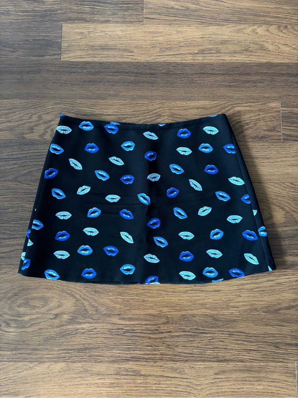 Zara Black Mini Skirt with Blue Lip Print